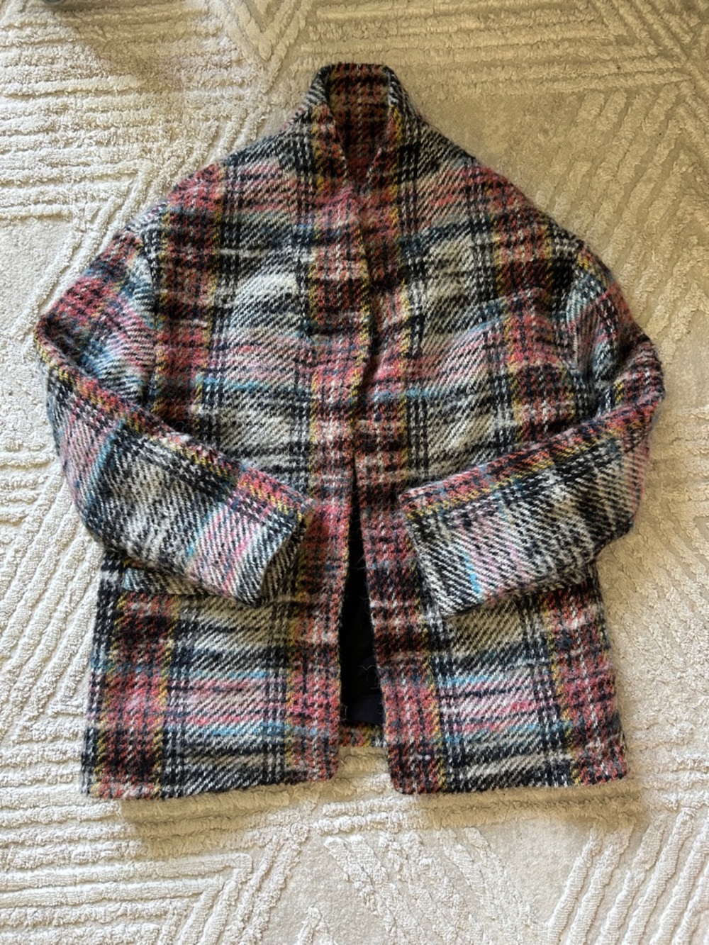Ba&sh lady coat Textured Plaid Wool-Blend in Pink, Black & Cream